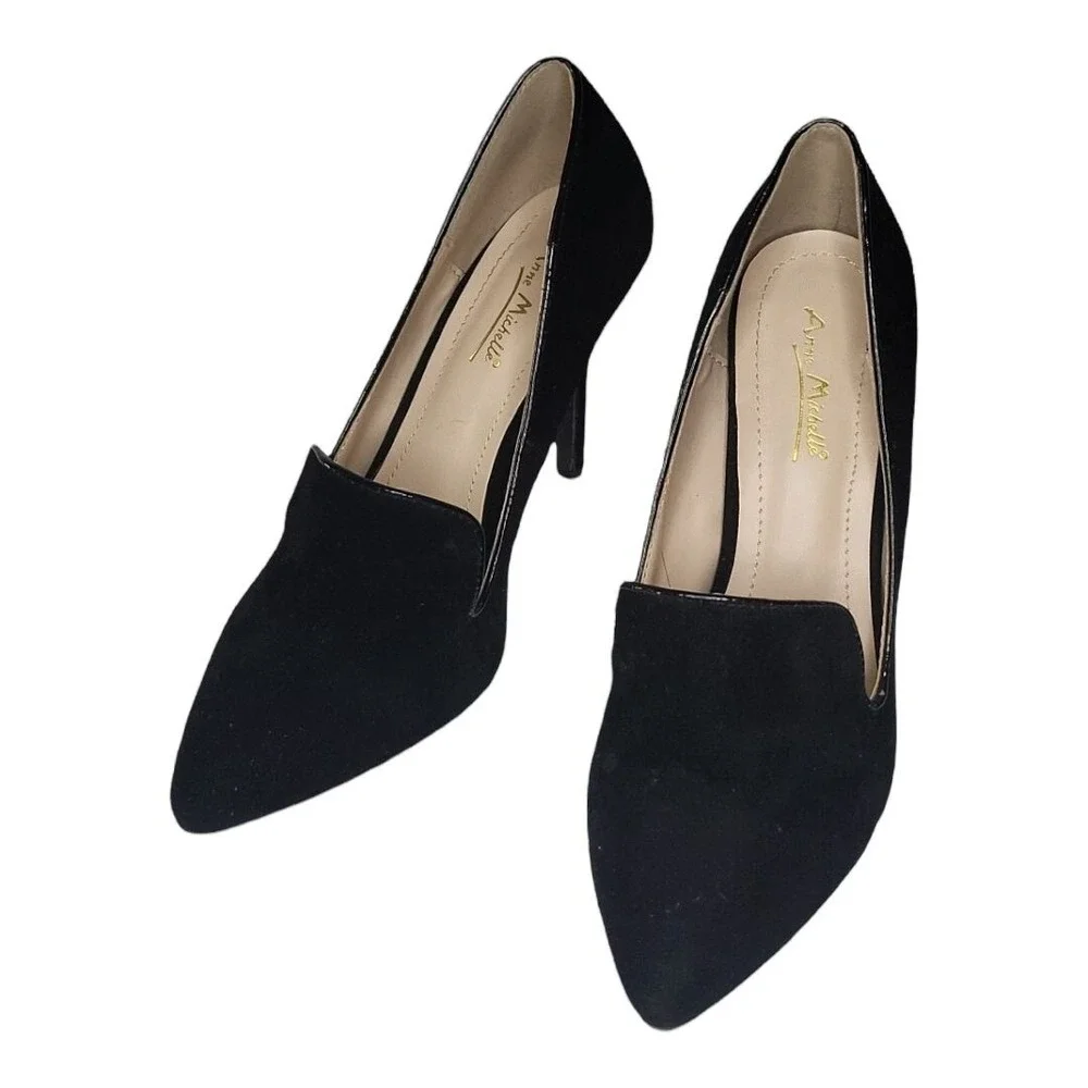 Anne Michelle Stiletto Heels Women 8 Suede Slip On‎ Black Going Out Party Shoes